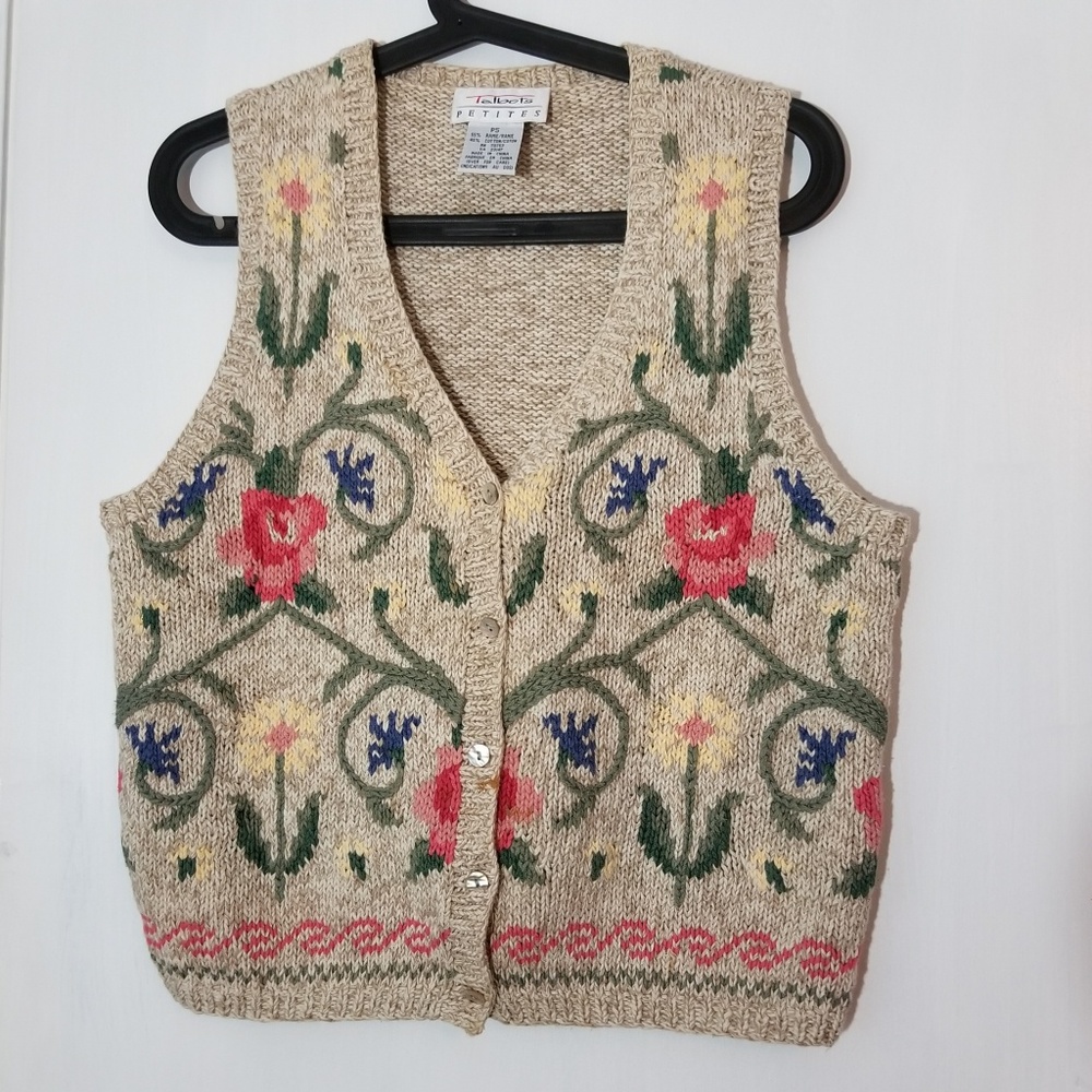 Talbots Flowers Sweater Vest Ramie Petites Sz knit